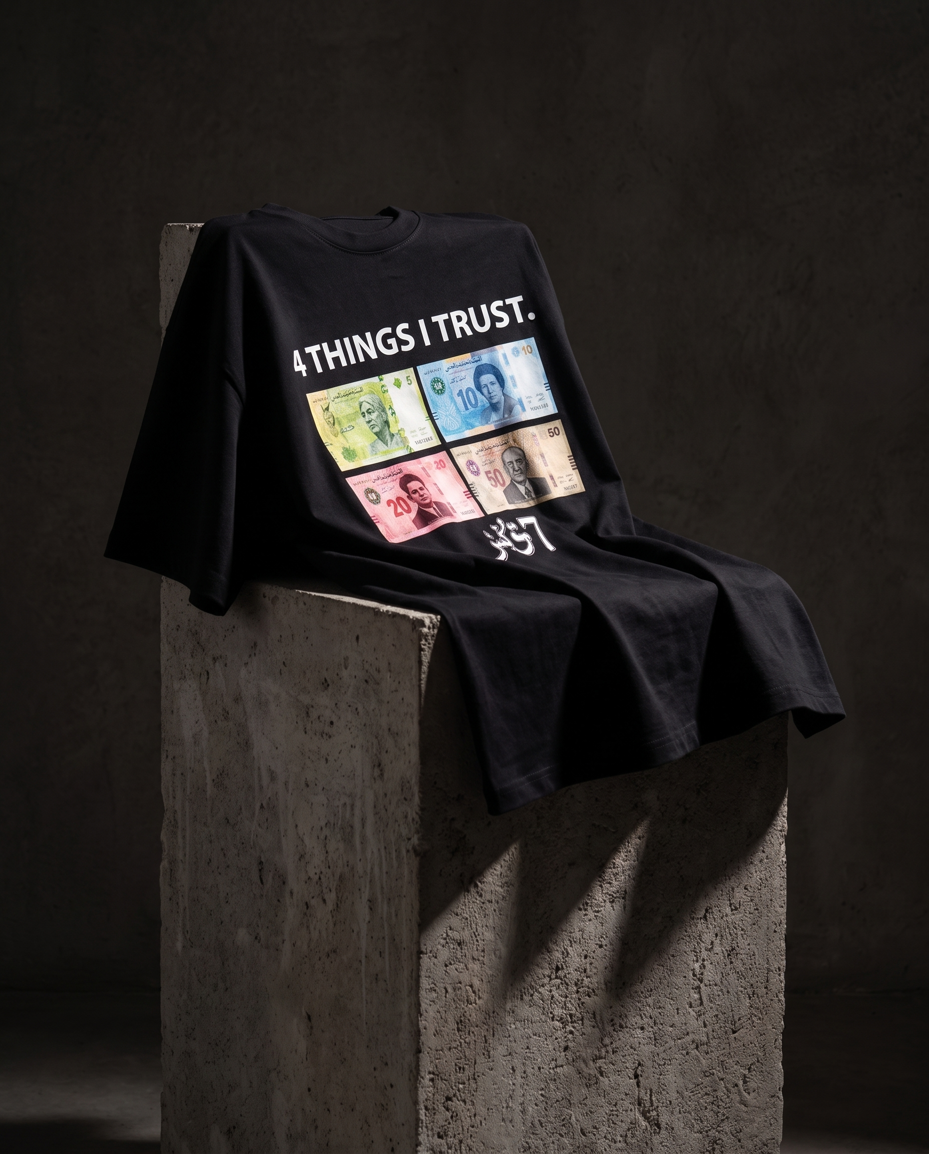 "4 THINGS I TRUST" (أثق في 4 أشياء) PARODY TEE